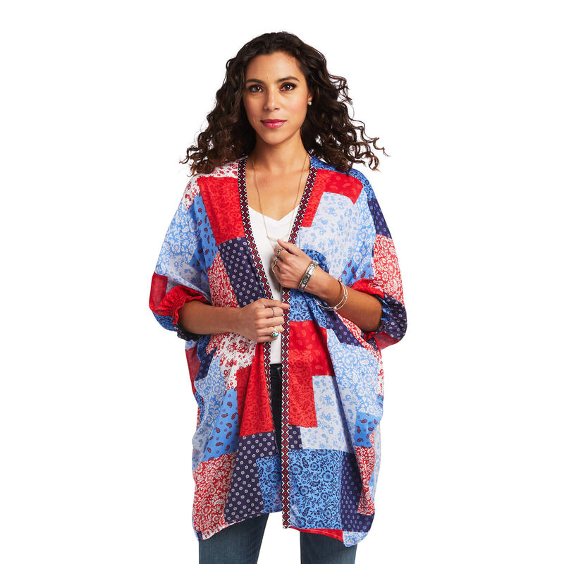 Ariat Hemden Damen - Smokestack Kimono Blau/Rot ( HXWNM-0861 )